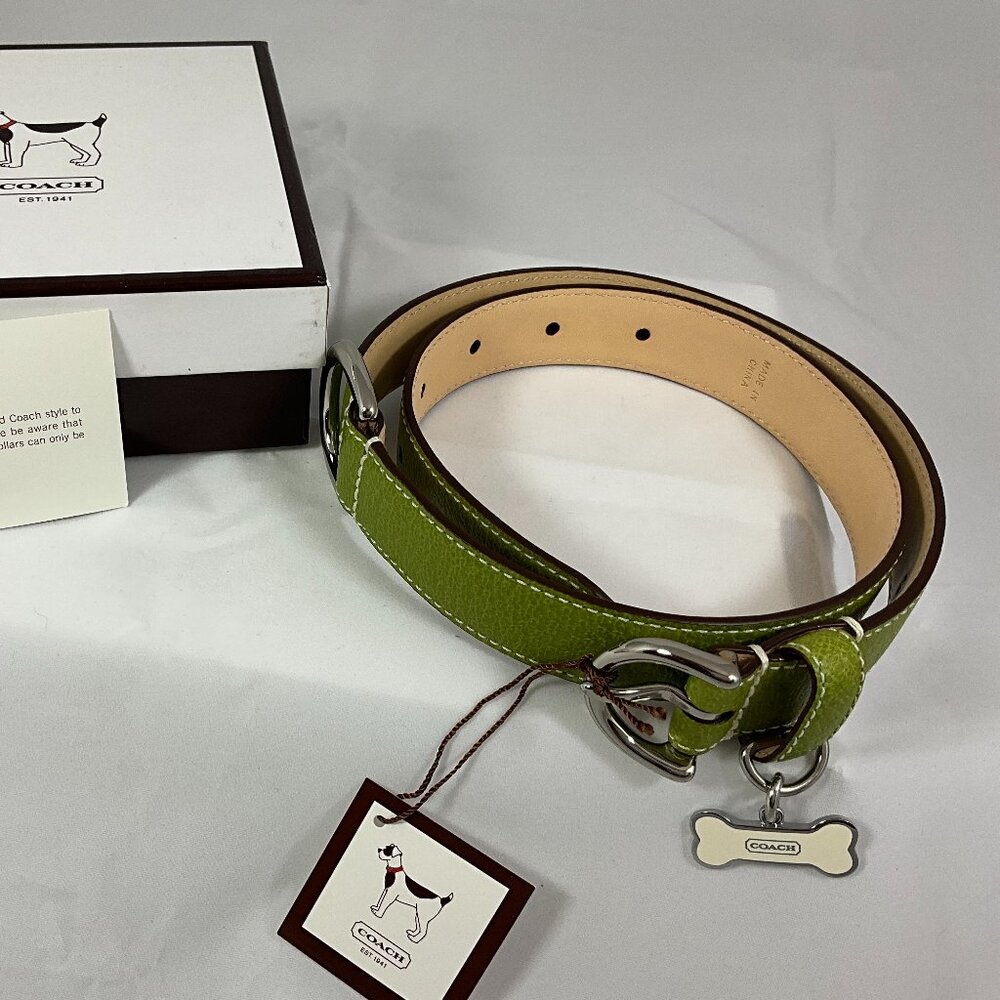 NWT Coach Signature Green Leather Dog collar Size X-Large 28" Length